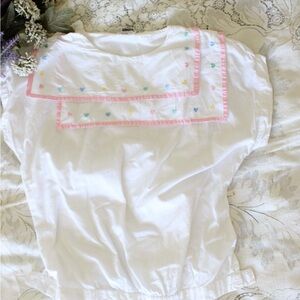 GAP White Blouse with Pink Trim and Multicolor Embroidery